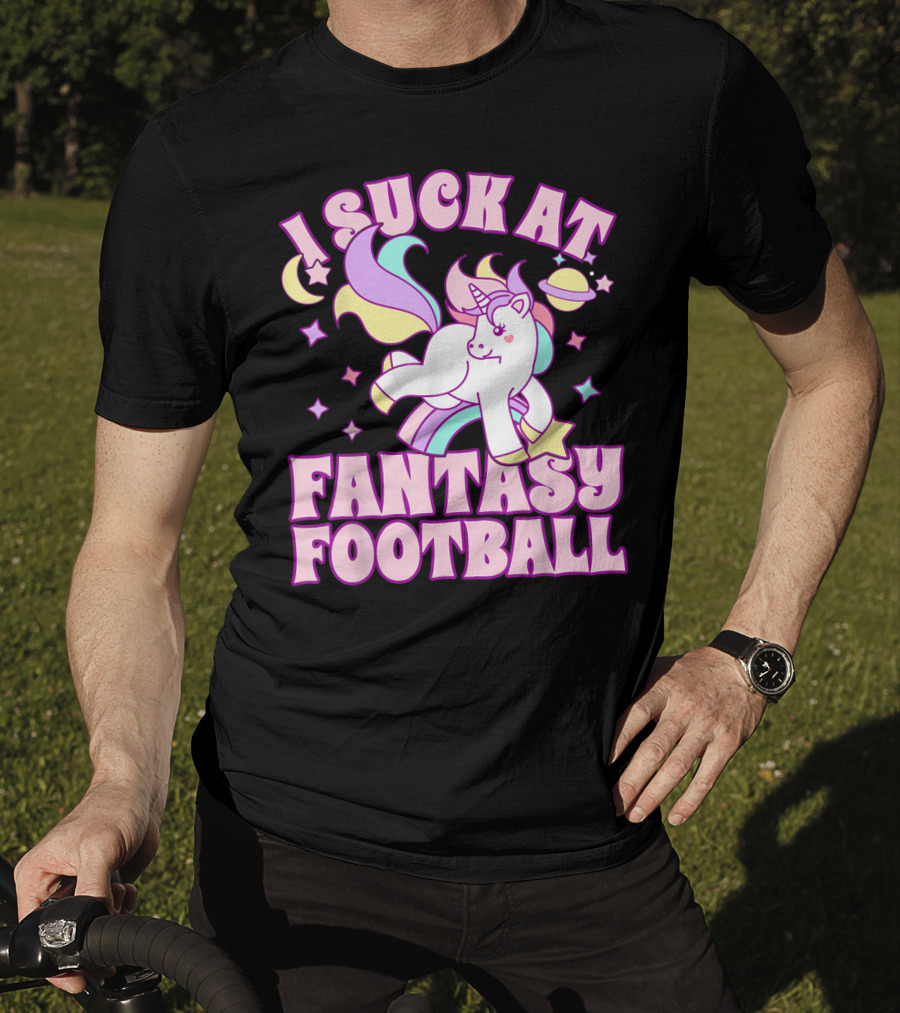 I Suck At Fantasy Football Unicorn Colors Celestial T-Shirt