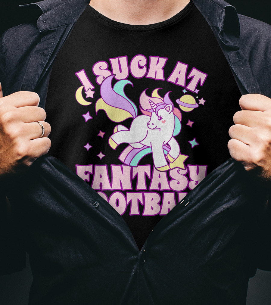 I Suck At Fantasy Football Unicorn Colors Celestial T-Shirt