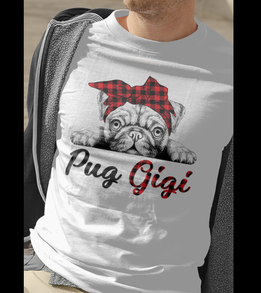 Pug Gigi Red Plaid Headband T-Shirt
