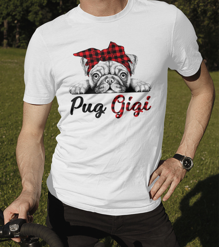 Pug Gigi Red Plaid Headband T-Shirt