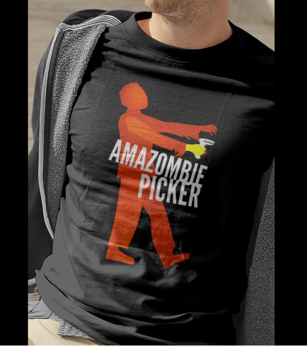 Amazombie Picker Walking Zombie Silhouette With Coffee Cup T-Shirt
