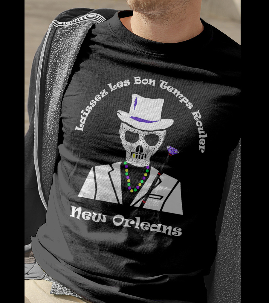 Laissez Les Bon Temps Rouler New Orleans Baron Samedi Skull Cane Beads T-Shirt
