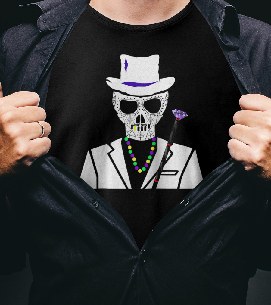 Baron Samedi Voodoo Skeleton With Top Hat And Beads T-Shirt