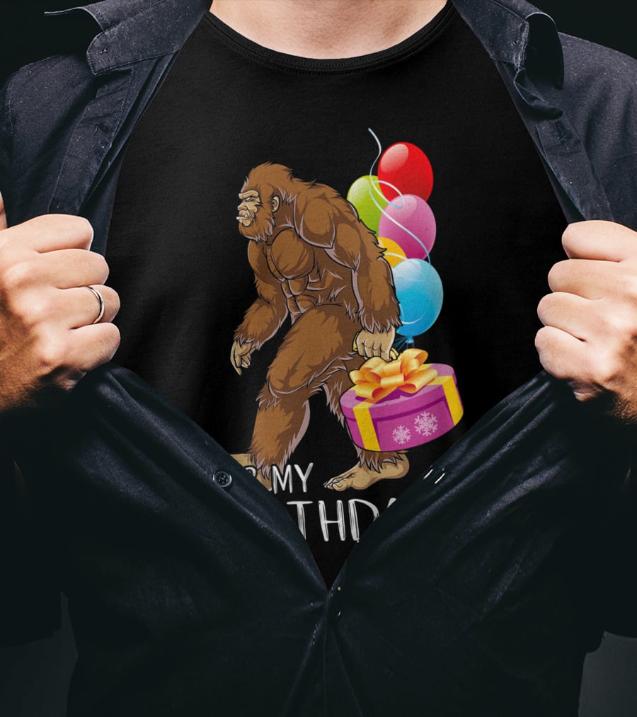 It's My Birthday Bigfoot Balloons And Cake T-Shirt