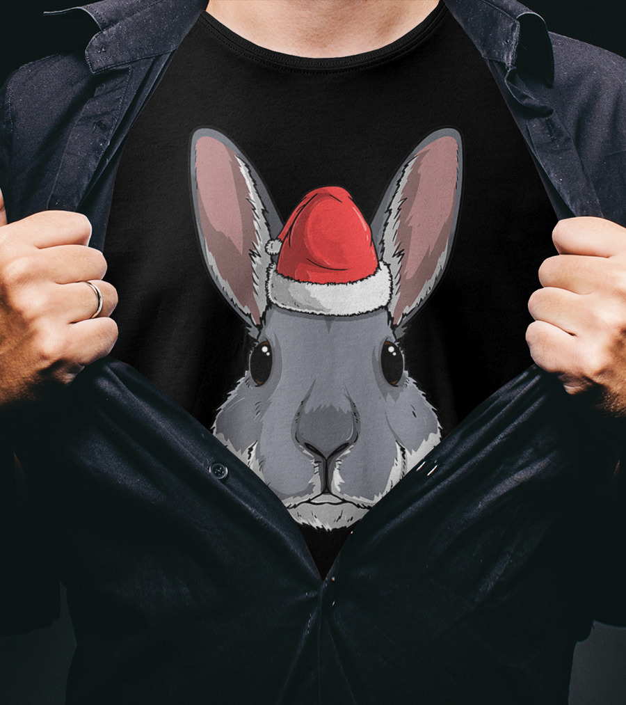 Bunny Rabbit Santa Claus Hat Christmas Xmas Festive Holiday Rabbit T-Shirt