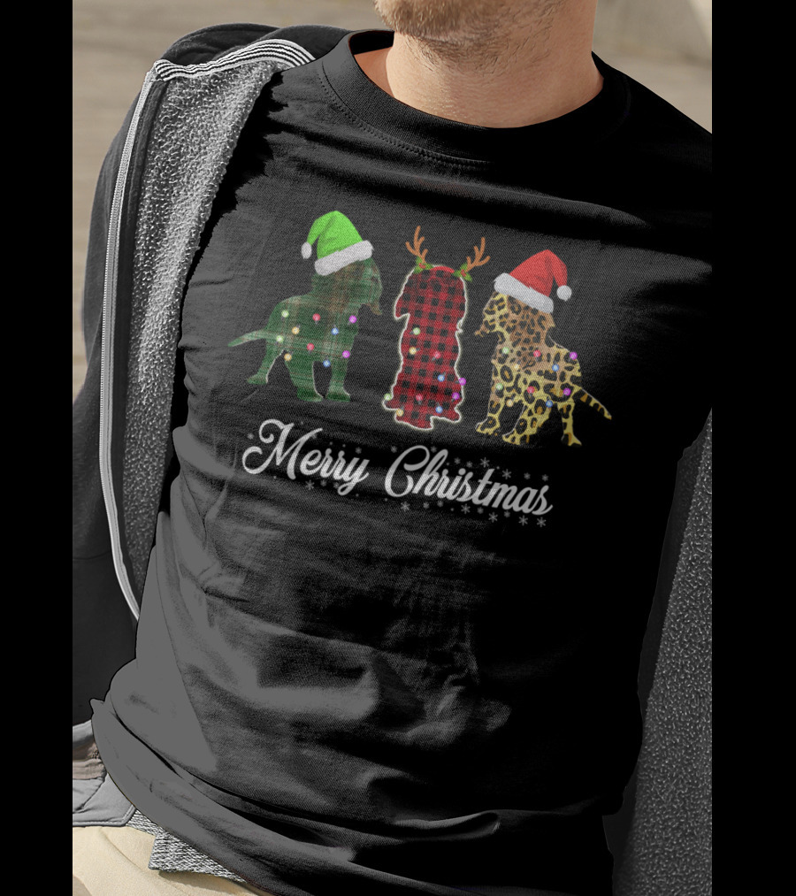 Merry Christmas Cavalier King Charles Spaniel Trio Santa Hats Antlers T-Shirt