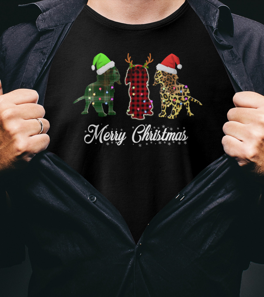 Merry Christmas Cavalier King Charles Spaniel Trio Santa Hats Antlers T-Shirt