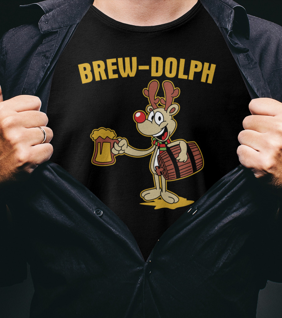 Brewdolph Reindeer Rudolph Christmas Beer Barrel Funny T-Shirt