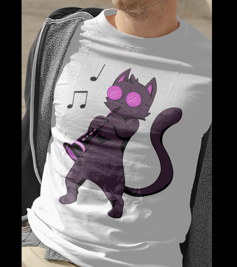 Clarinet Playing Cool Cat Hippy Hipster Kitty With Sunglasses T-Shirt