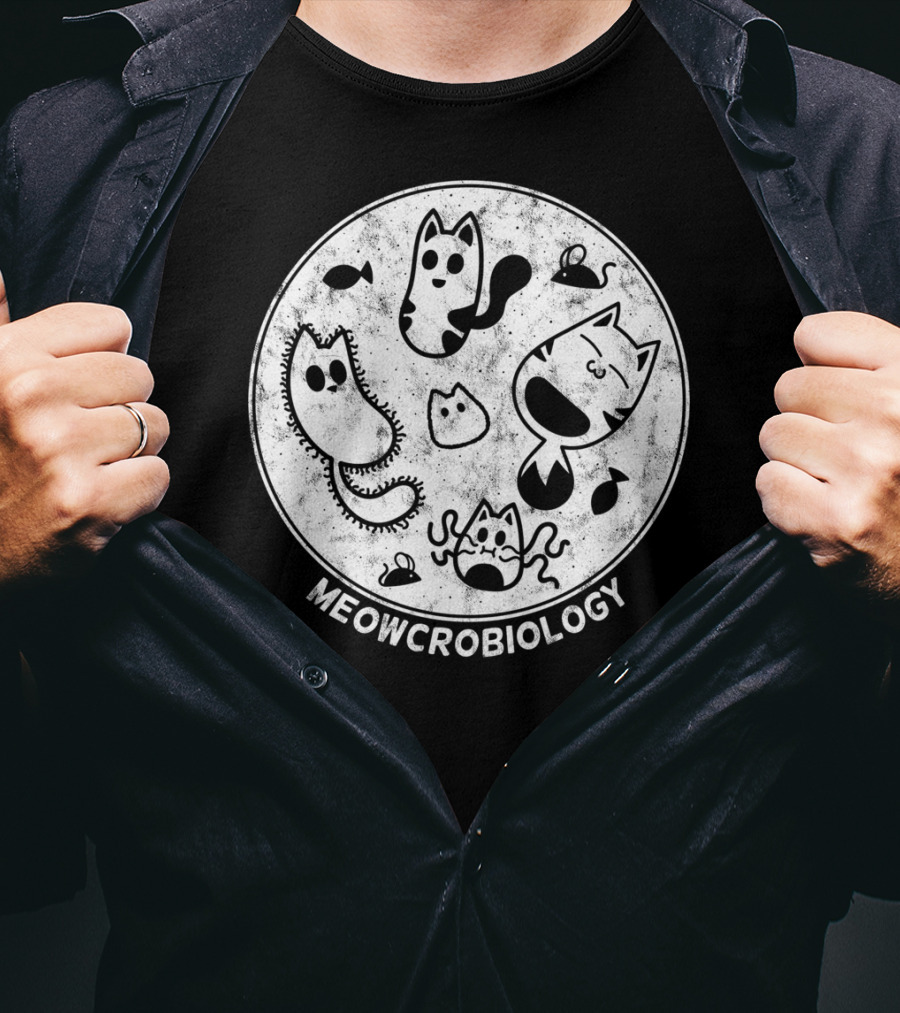 Meowcrobiology Cute Cat Pet Distressed Bacteria Microbiology T-Shirt