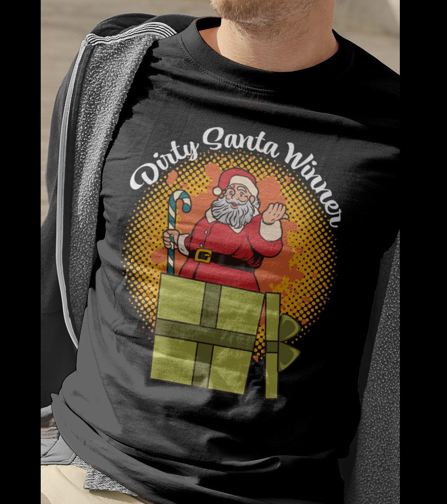 Dirty Santa Winner With Candy Cane And Christmas Gift Box T-Shirt