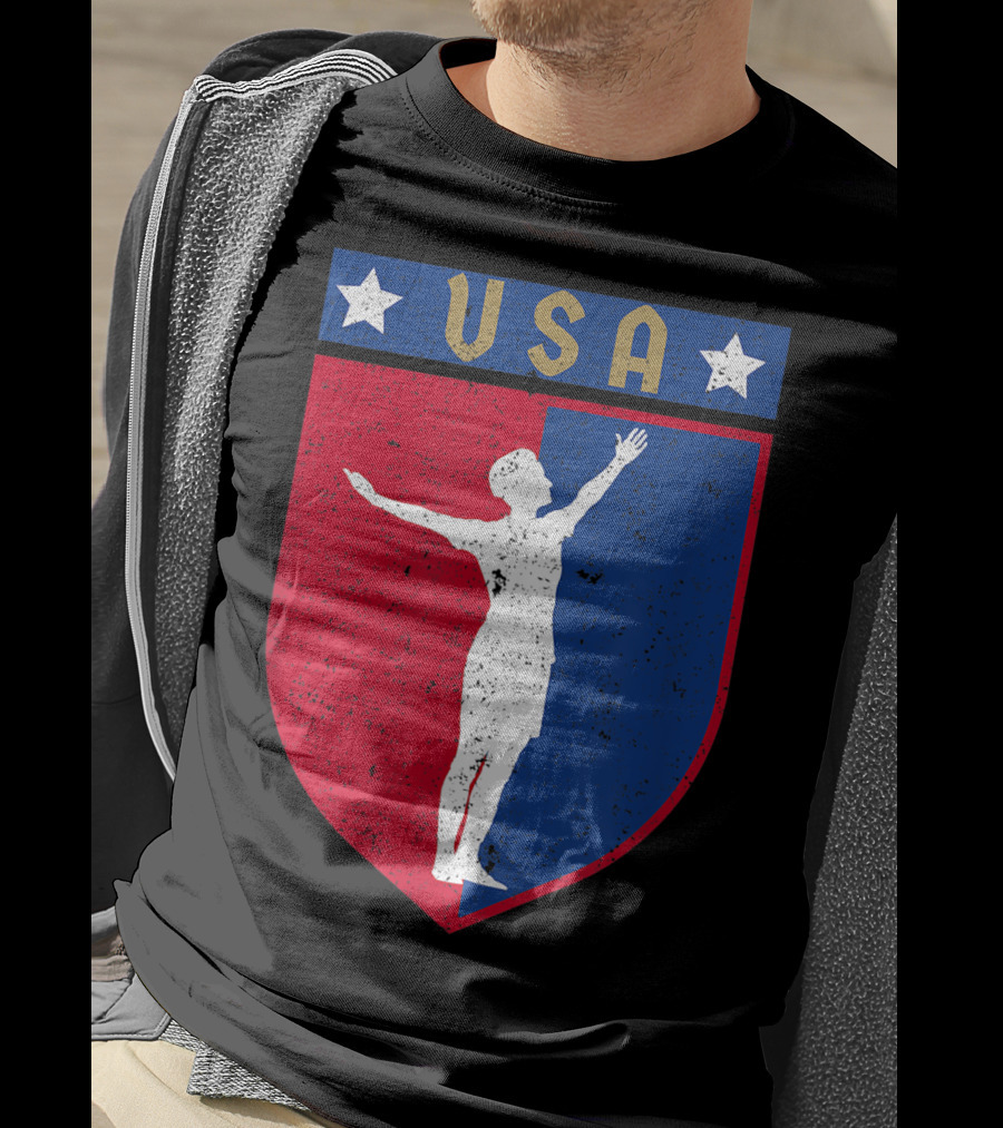 USA Distressed Red White Blue Soccer Emblem T-Shirt