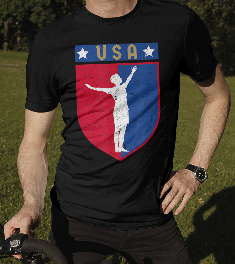 USA Distressed Red White Blue Soccer Emblem T-Shirt
