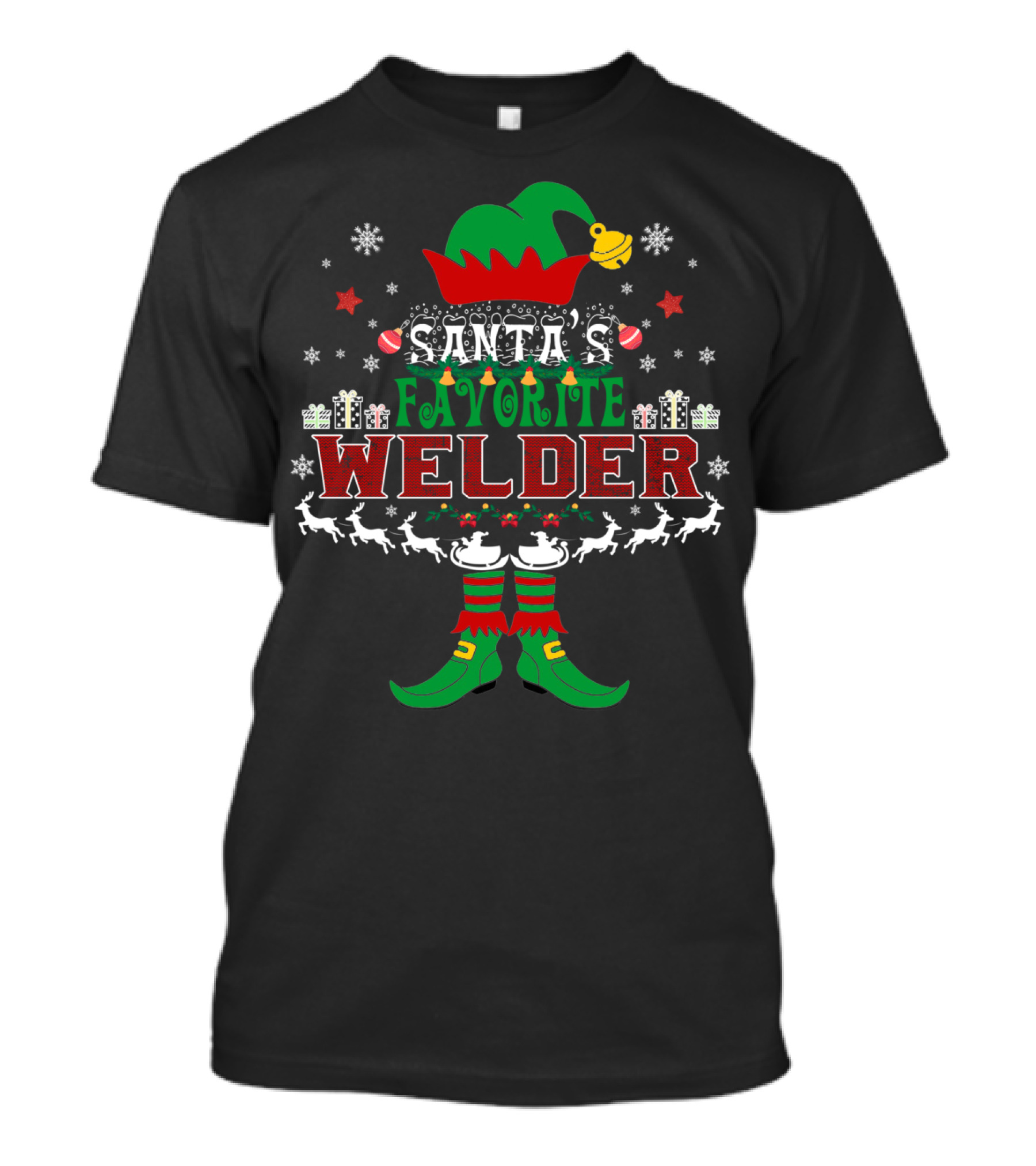 Santa's Favorite Welder Elf Xmas Reindeer Snowflakes Gifts T-Shirt