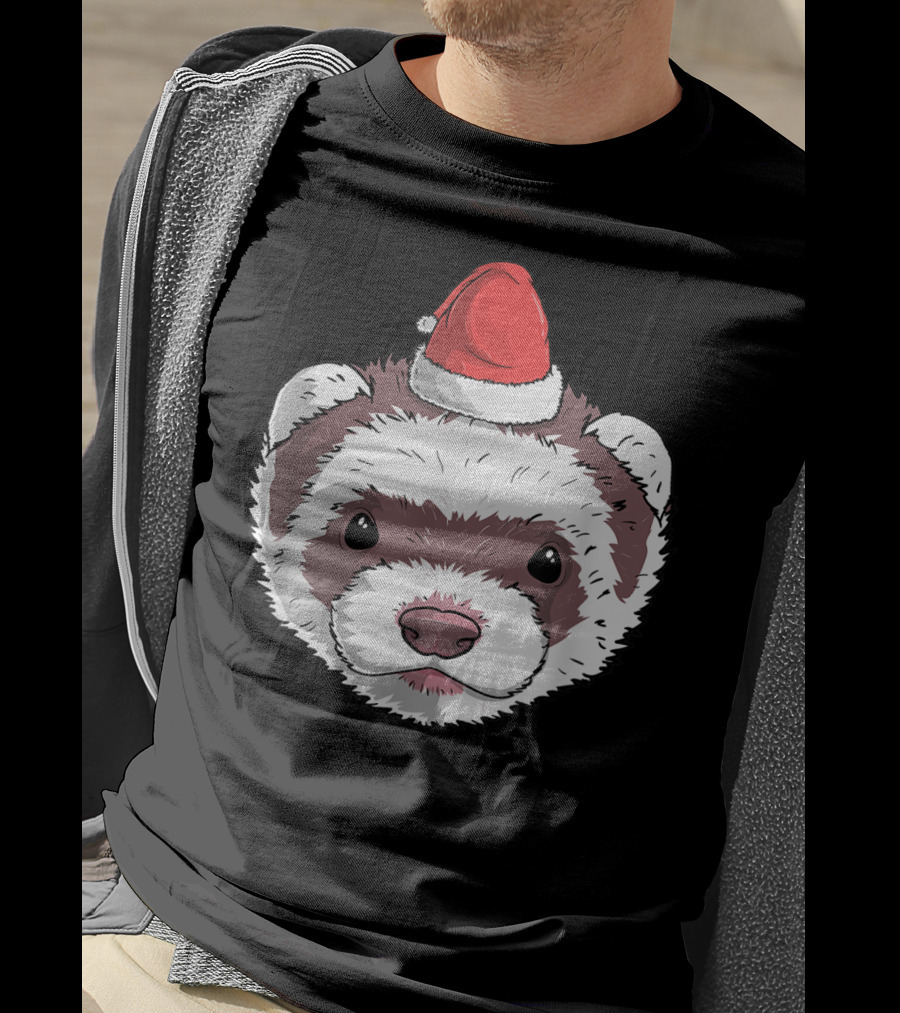 Ferret Santa Claus Hat Christmas Holiday Festive Headwear T-Shirt
