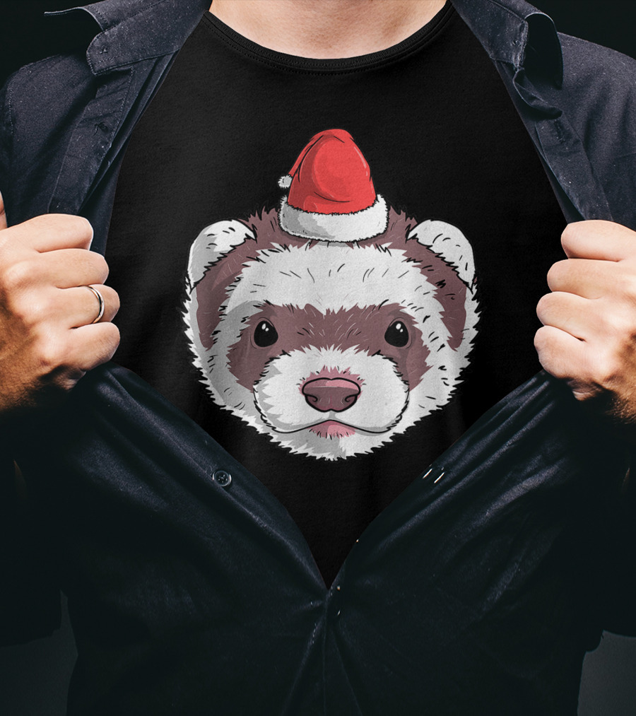 Ferret Santa Claus Hat Christmas Holiday Festive Headwear T-Shirt