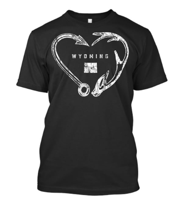 Wyoming Heart Fishing Antler Hook T-Shirt