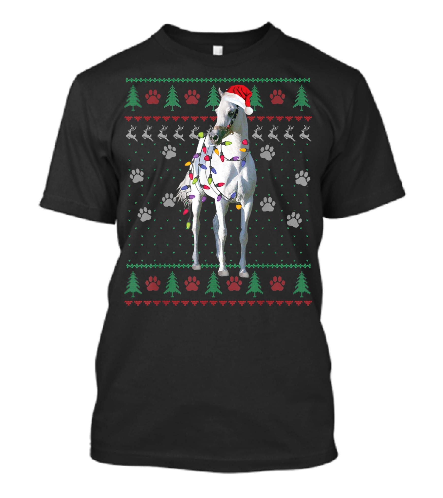 Funny Arabian Horse Santa Christmas Lights Holiday Ugly T-Shirt