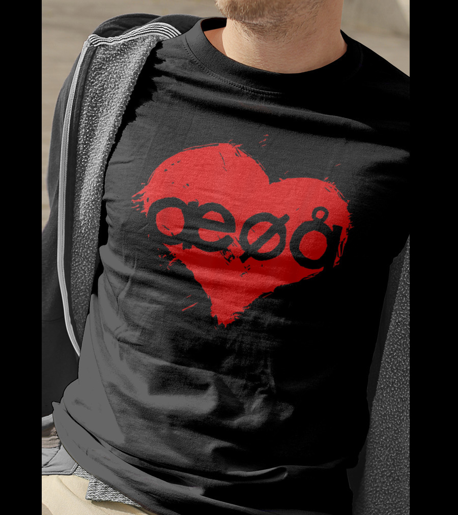 Funny Love For Denmark Alphabet Vowels æøå In Heart Shape T-Shirt