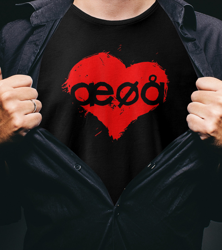 Funny Love For Denmark Alphabet Vowels æøå In Heart Shape T-Shirt