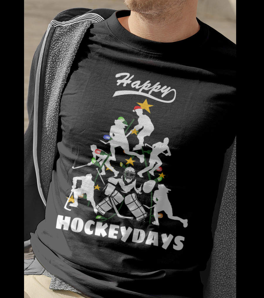 Happy Hockeydays Christmas Tree Ice Hockey Fun T-Shirt