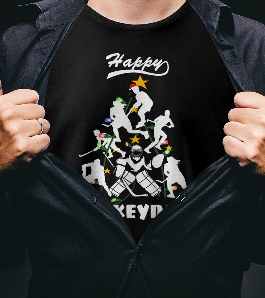 Happy Hockeydays Christmas Tree Ice Hockey Fun T-Shirt
