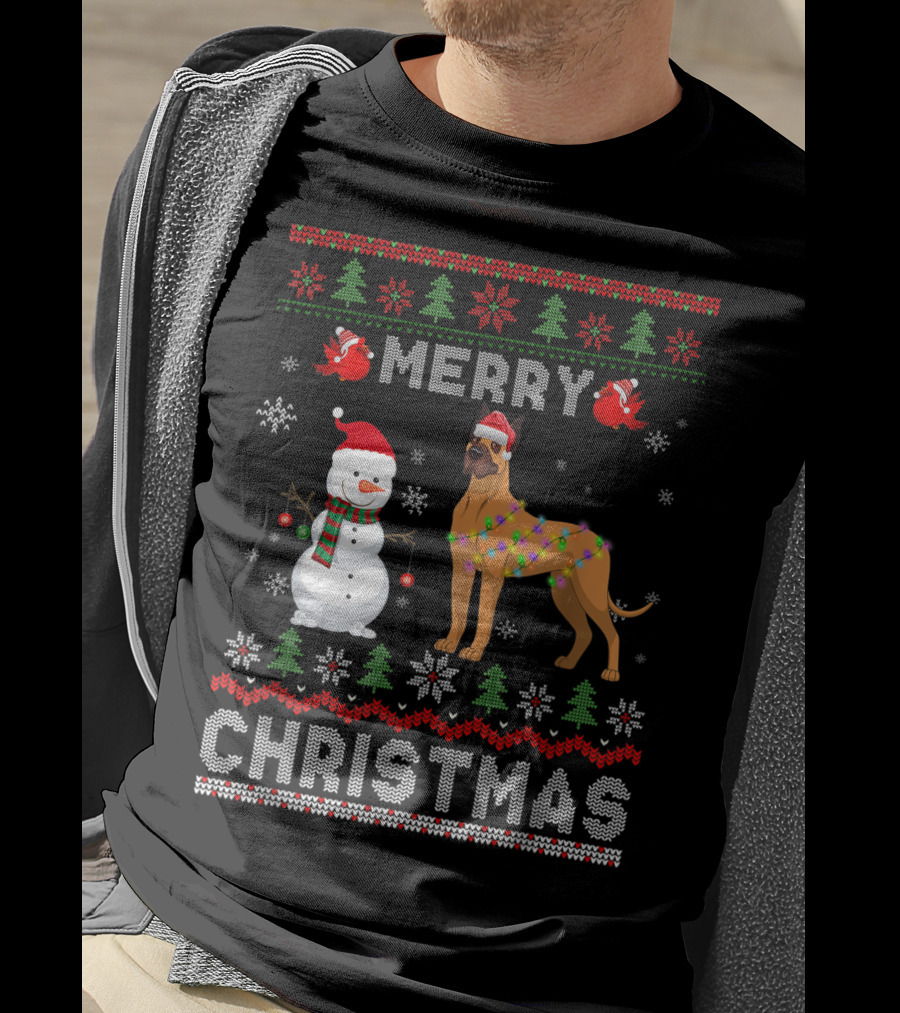 Merry Christmas Funny Xmas Great Dane Dog Snowman T-Shirt