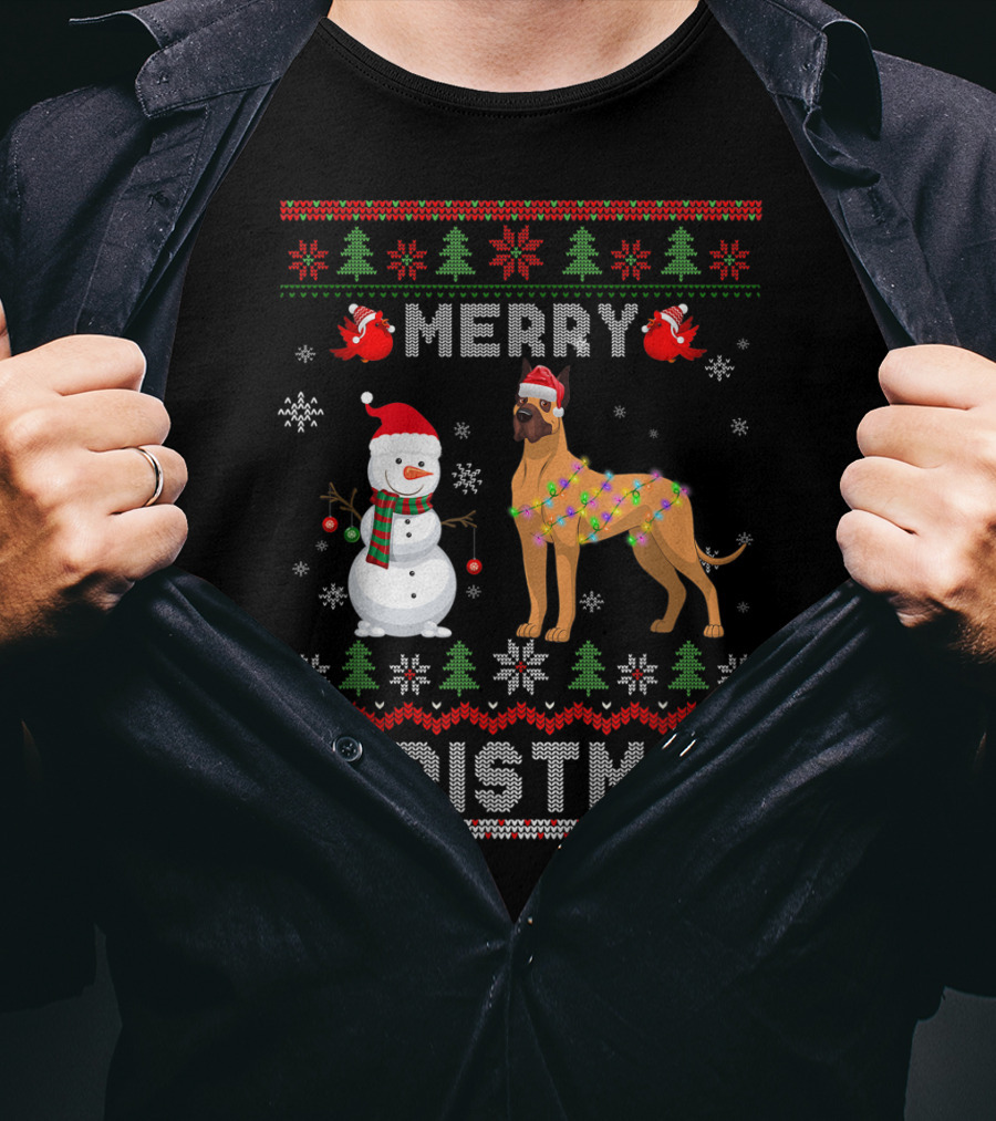 Merry Christmas Funny Xmas Great Dane Dog Snowman T-Shirt