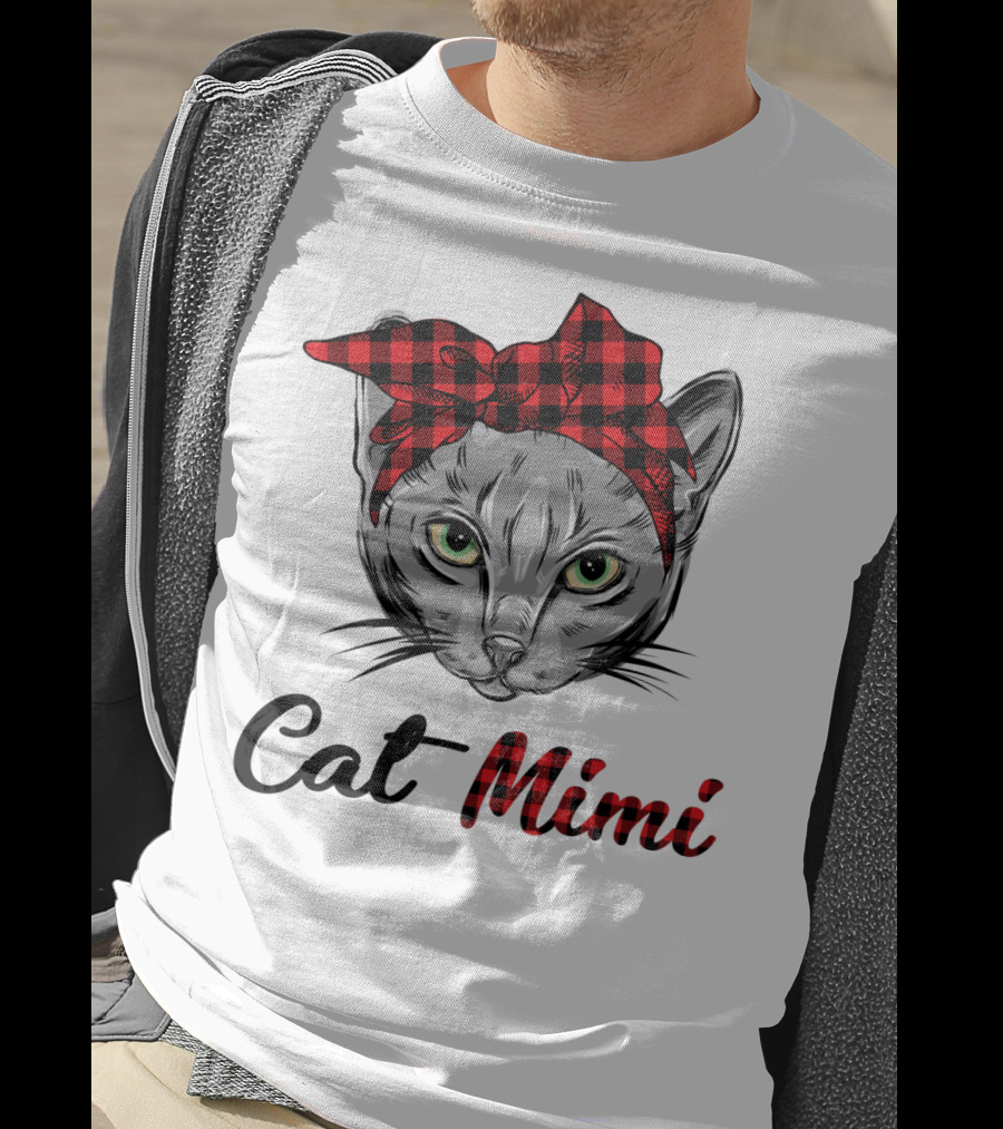 Grandma Pet Outfit Cat Mimi Buffalo Plaid Headband T-Shirt