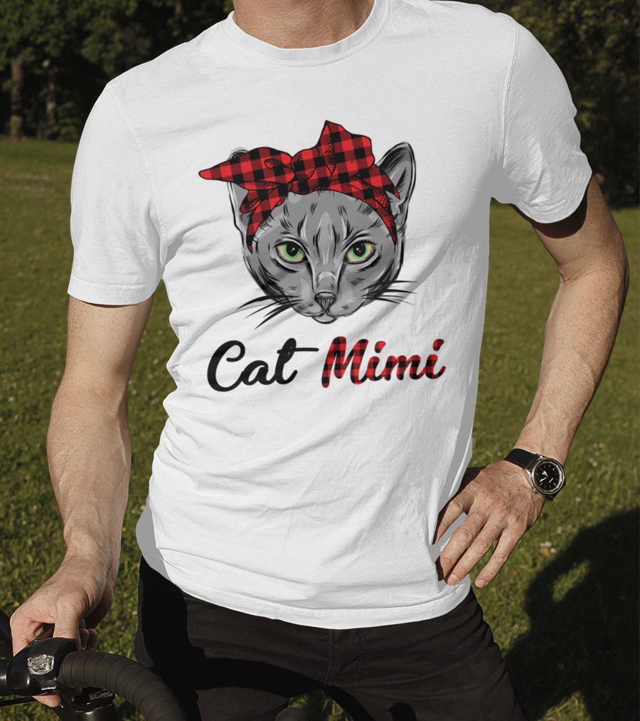 Grandma Pet Outfit Cat Mimi Buffalo Plaid Headband T-Shirt