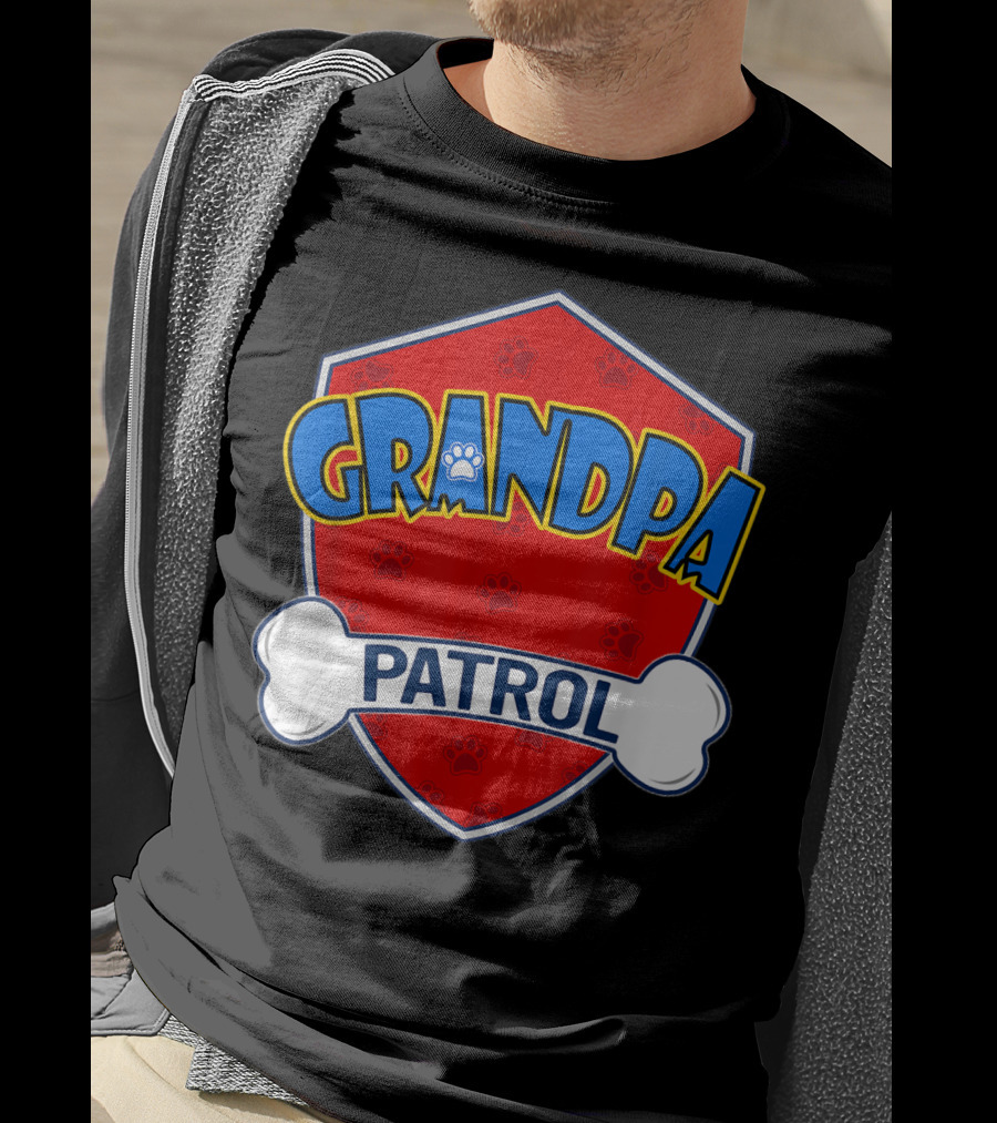 Grandpa Patrol Shield With Pawprint Bone T-Shirt