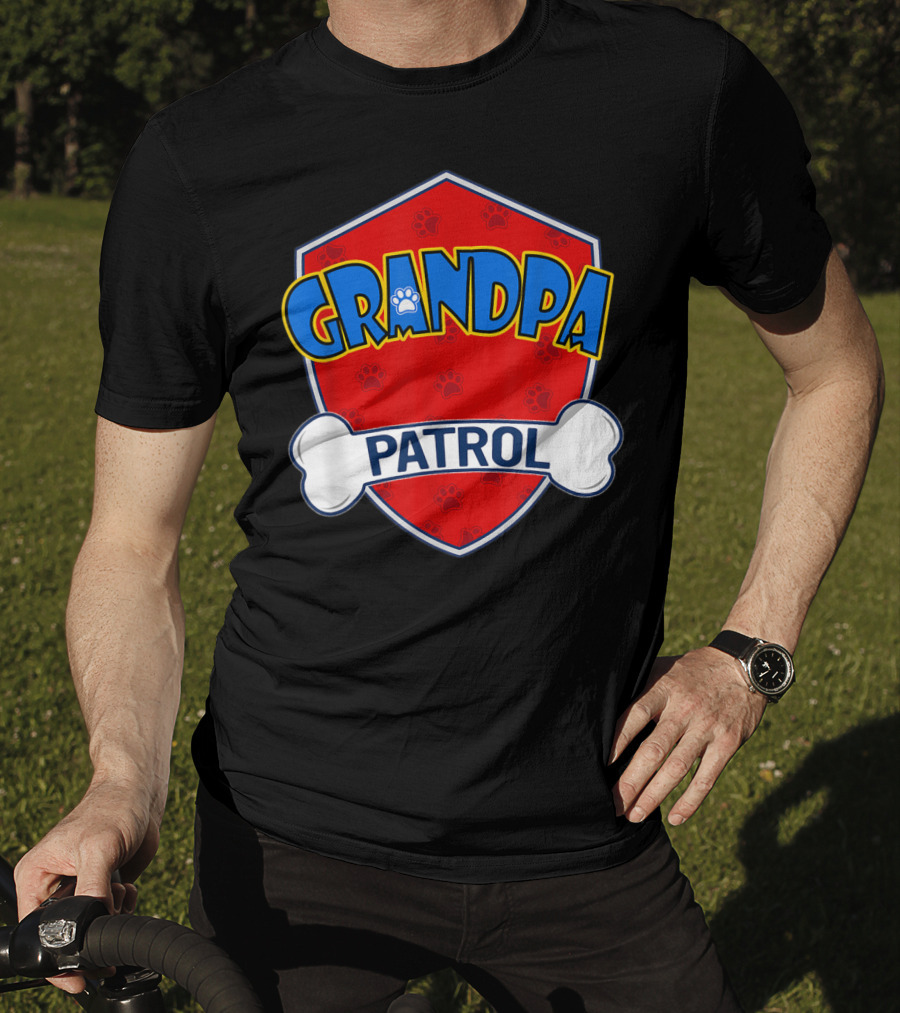 Grandpa Patrol Shield With Pawprint Bone T-Shirt