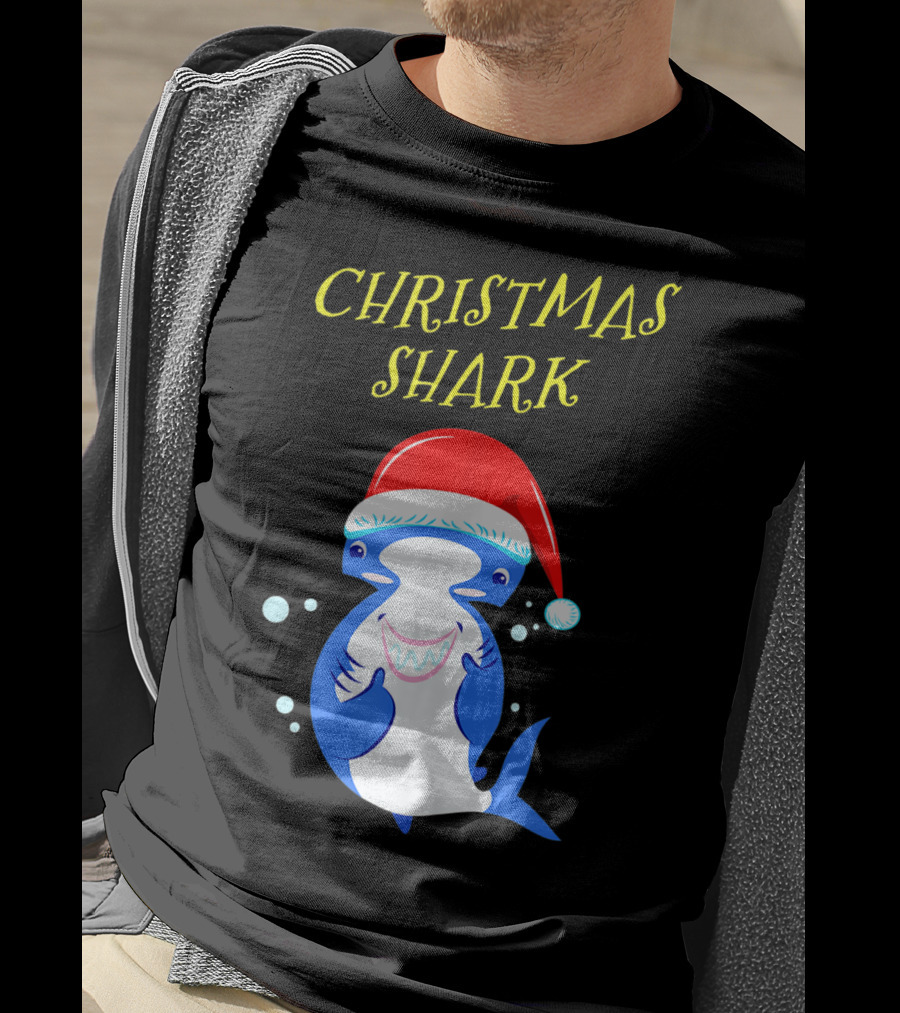 Christmas Shark Hammerhead Santa Hat T-Shirt