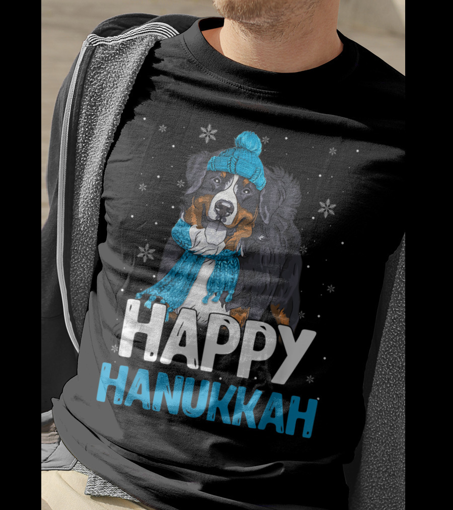 Happy Hanukkah Bernese Mountain Dog Winter Scarf And Hat T-Shirt