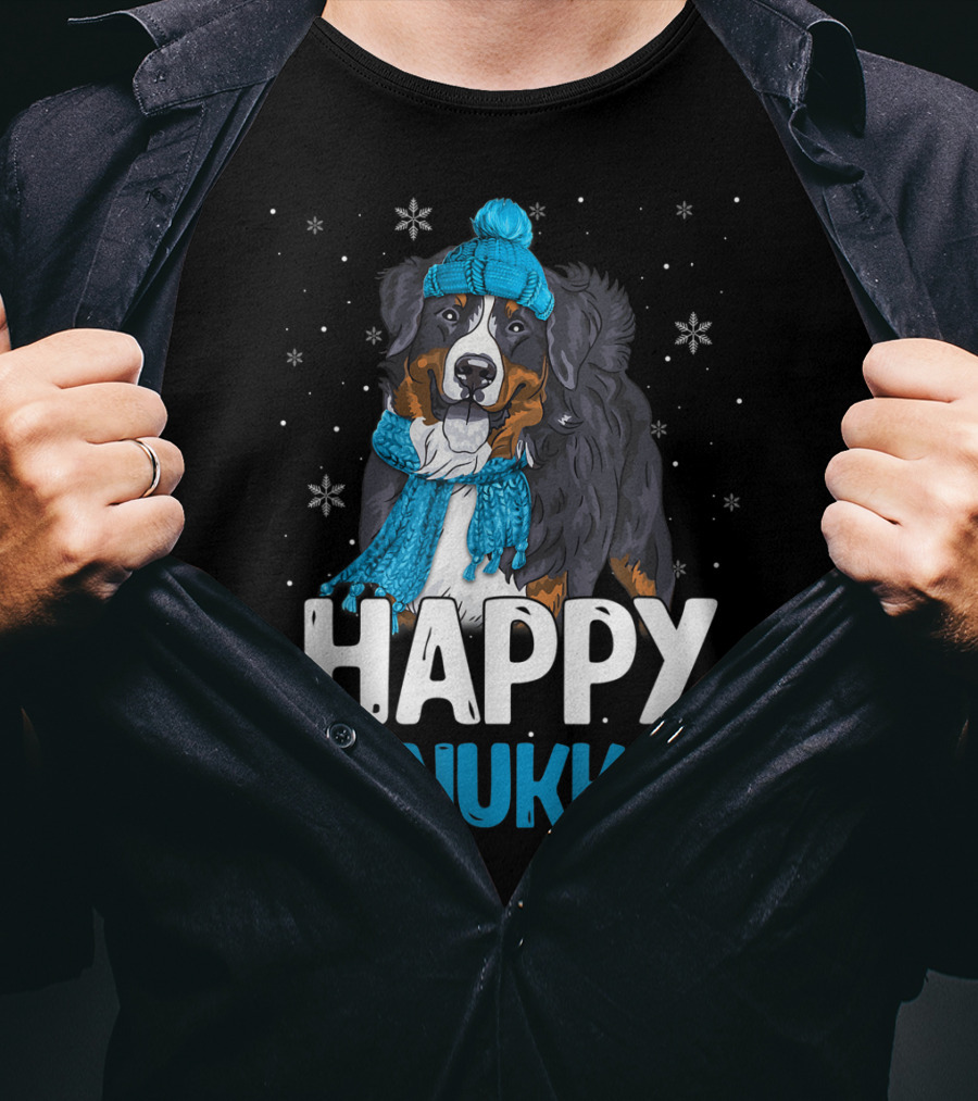 Happy Hanukkah Bernese Mountain Dog Winter Scarf And Hat T-Shirt
