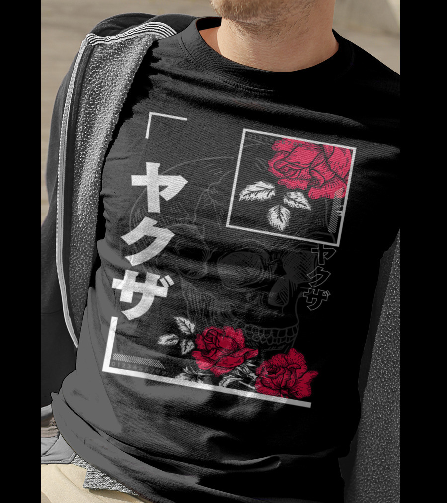 Urban Yakuza Skull And Red Roses T-Shirt