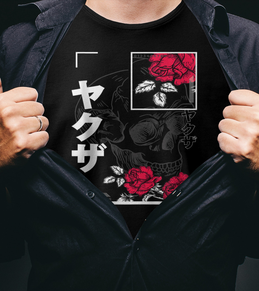 Urban Yakuza Skull And Red Roses T-Shirt