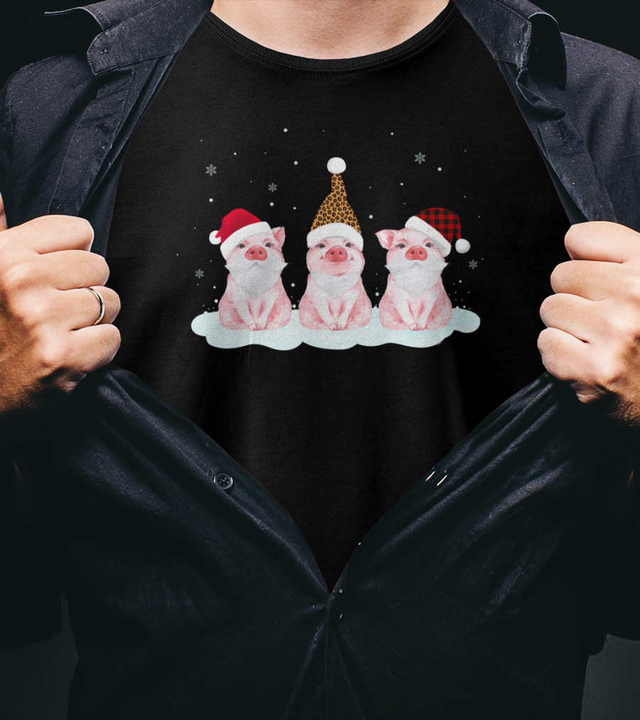 Pig Trio In Santa Hats Just Hangin' With My Santas T-Shirt