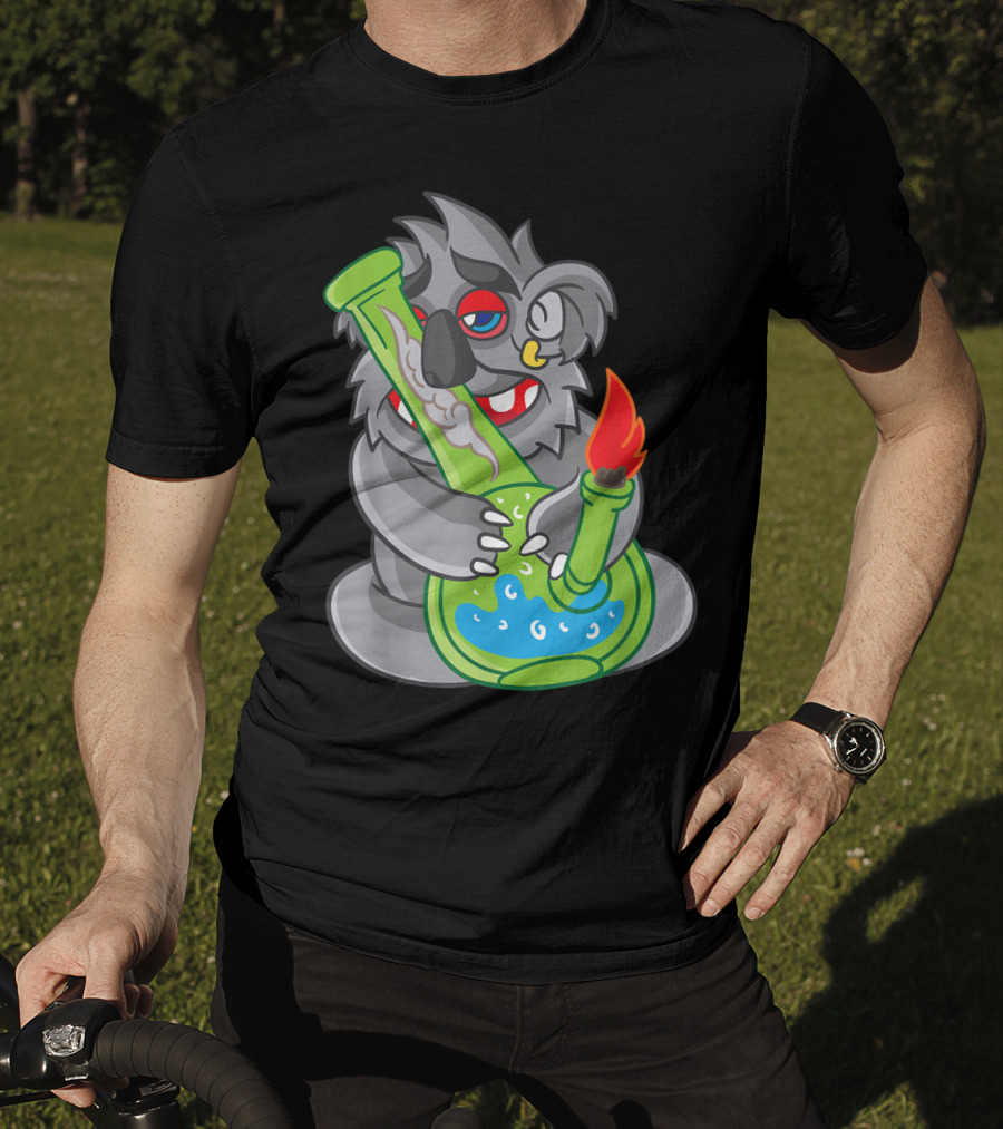Koala Smoking Weed Cannabis Stoner Marihuana Bong Cartoon T-Shirt