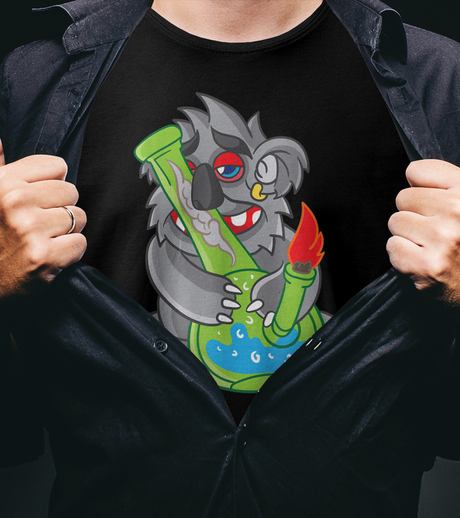 Koala Smoking Weed Cannabis Stoner Marihuana Bong Cartoon T-Shirt