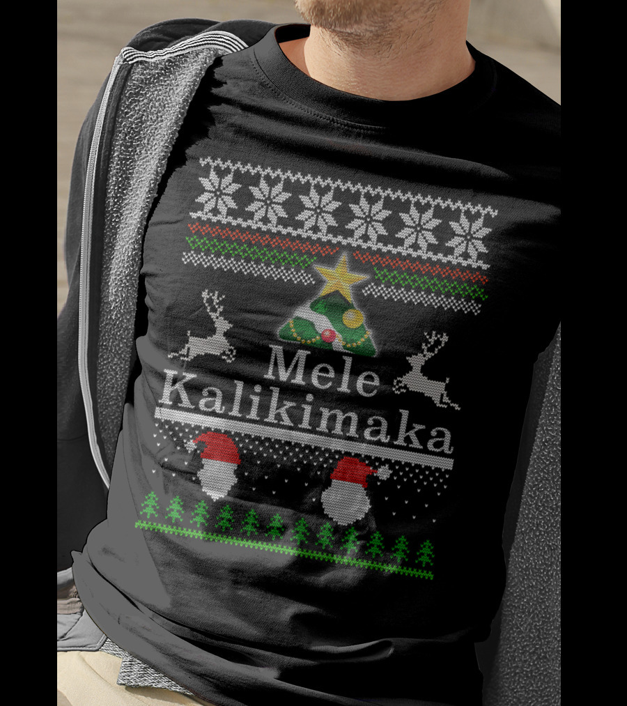 Mele Kalikimaka Christmas Tree Reindeer Santa Ugly T-Shirt