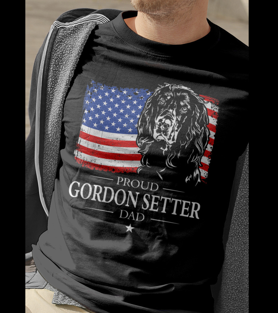 Proud Gordon Setter Dad With American Flag T-Shirt