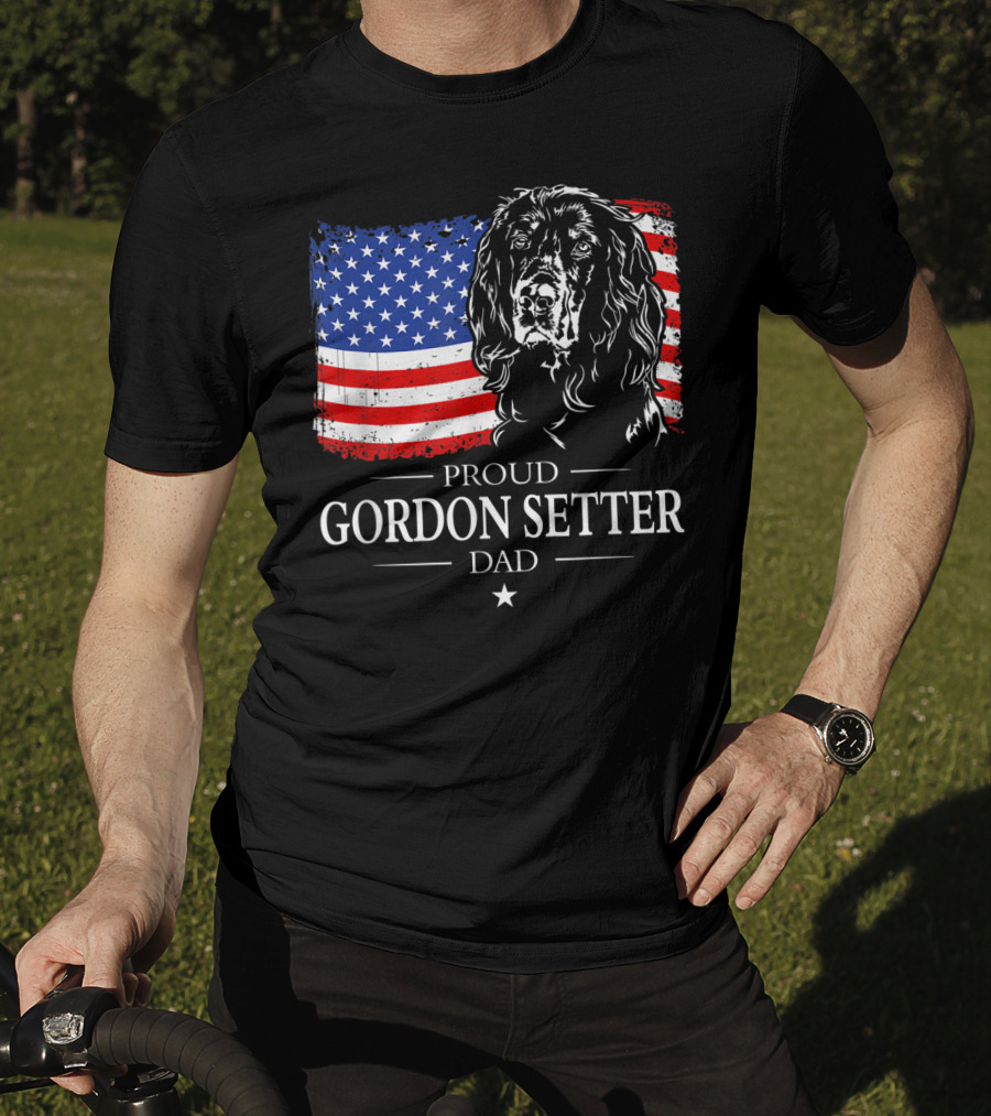Proud Gordon Setter Dad With American Flag T-Shirt