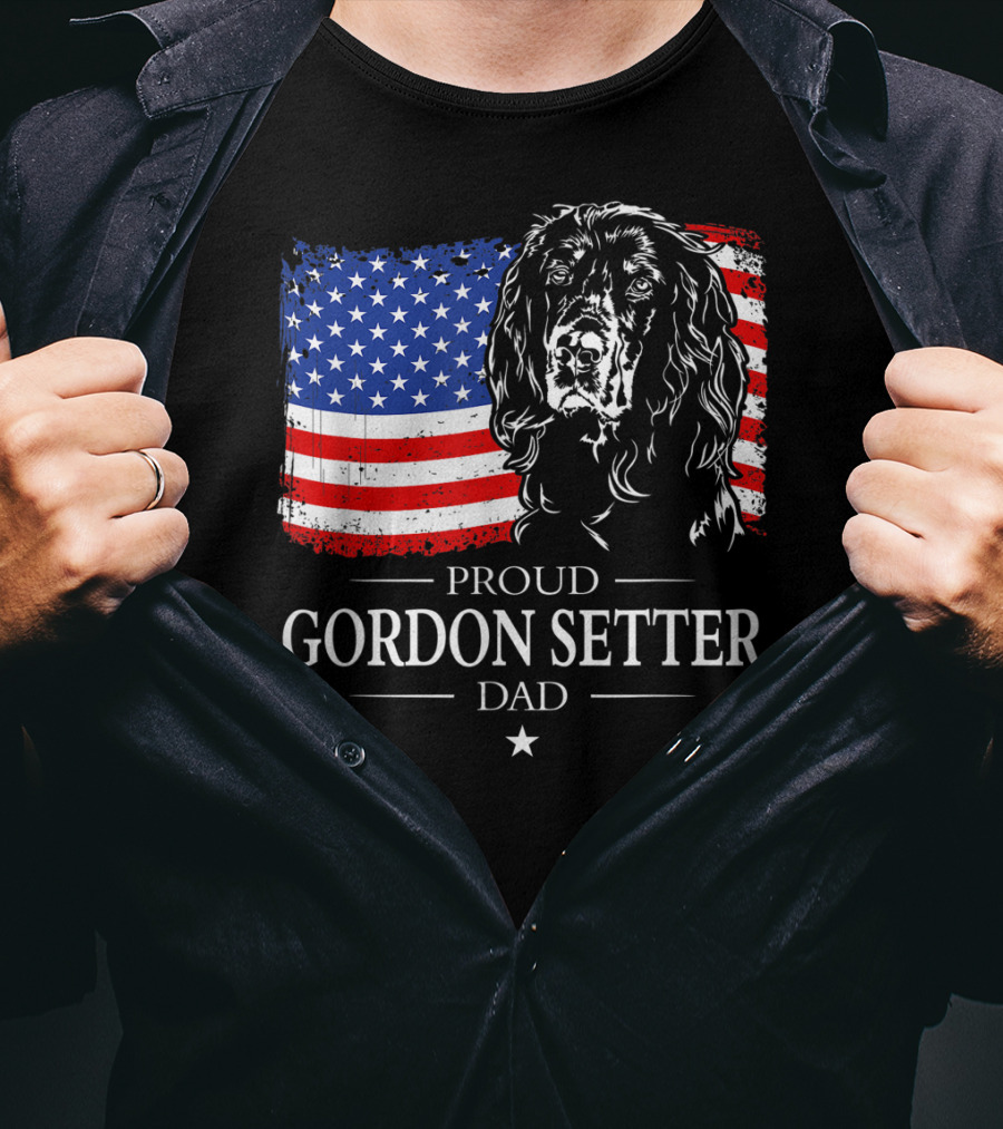 Proud Gordon Setter Dad With American Flag T-Shirt