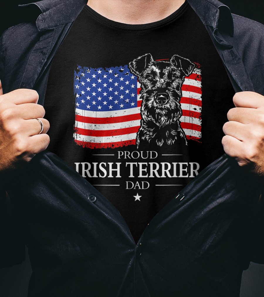 Proud Irish Terrier Dad With American Flag Background T-Shirt
