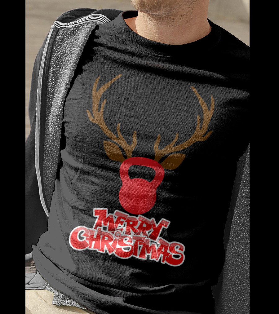 Merry Christmas Antlers Kettlebell T-Shirt