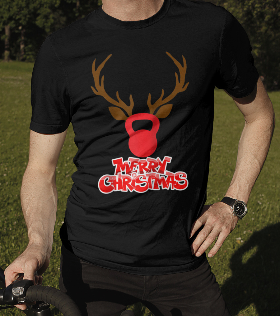 Merry Christmas Antlers Kettlebell T-Shirt