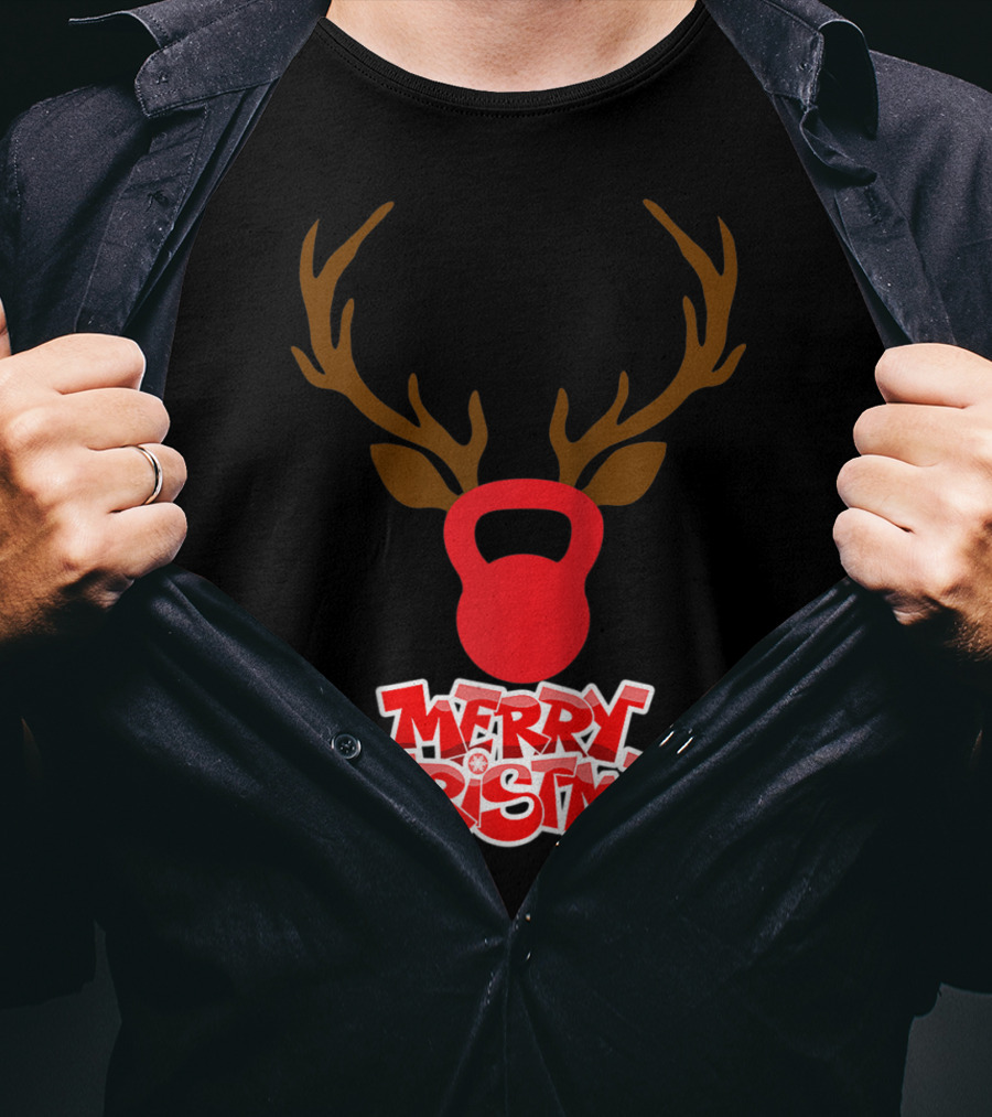 Merry Christmas Antlers Kettlebell T-Shirt
