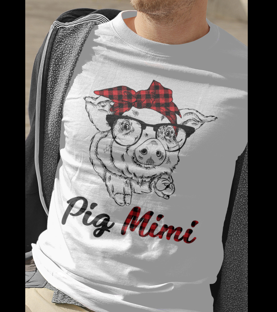 Pig Mimi Glasses Checkered Bow T-Shirt