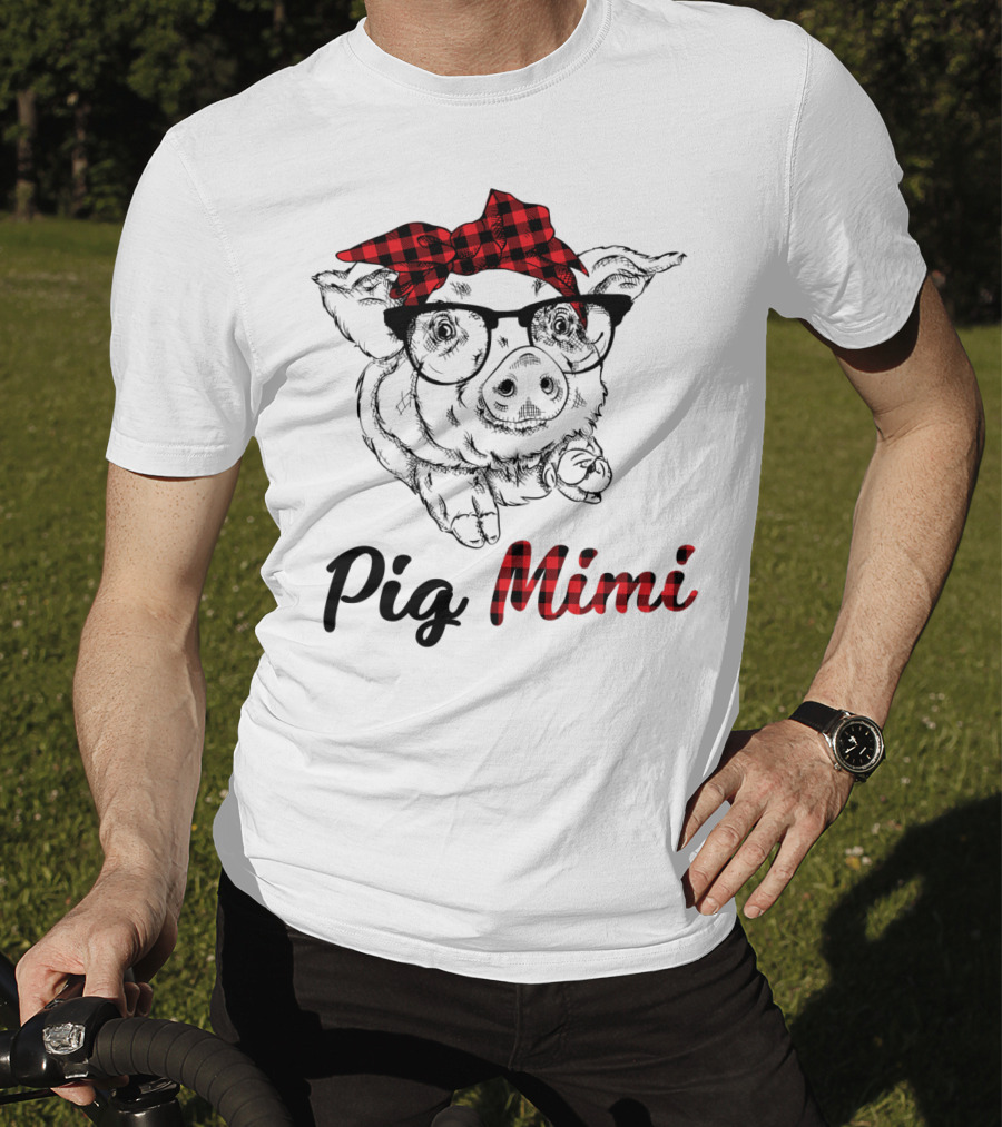 Pig Mimi Glasses Checkered Bow T-Shirt